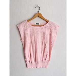 Keneth Too! Vintage Knit Shell Pointelle Ribbed Top Pink Sleeveless USA Made M